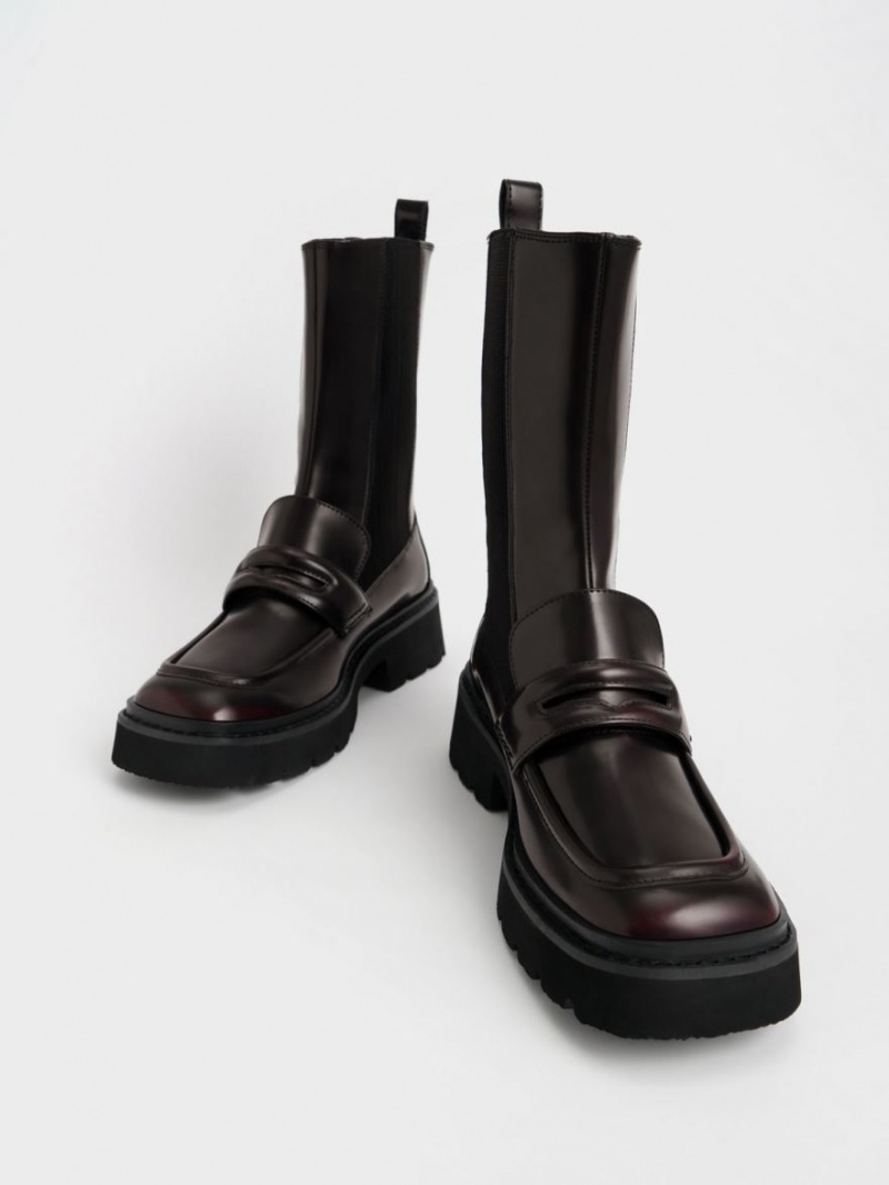 Charles And Keith Penny Loafer Chelsea Boots Burgundy | PHILIPPINES K579