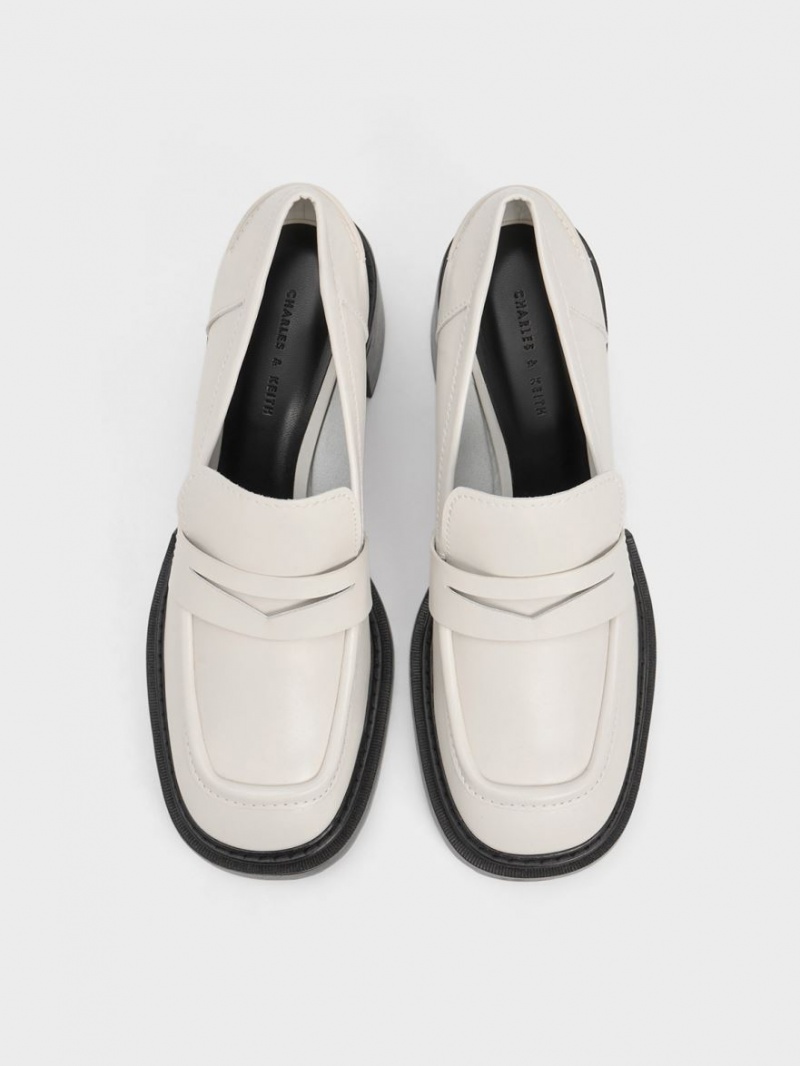 Charles And Keith Penny Loafer Pumps White | PHILIPPINES Z871