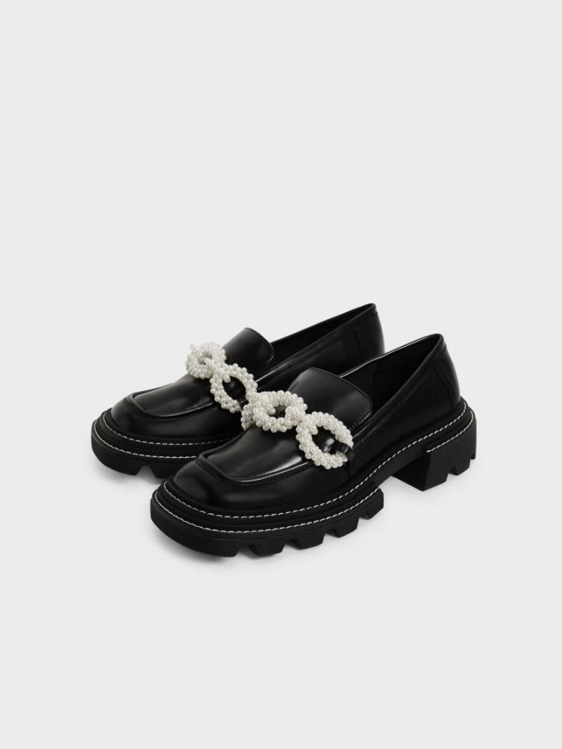 Charles And Keith Perline Beaded Platform Loafers Black | PHILIPPINES R543