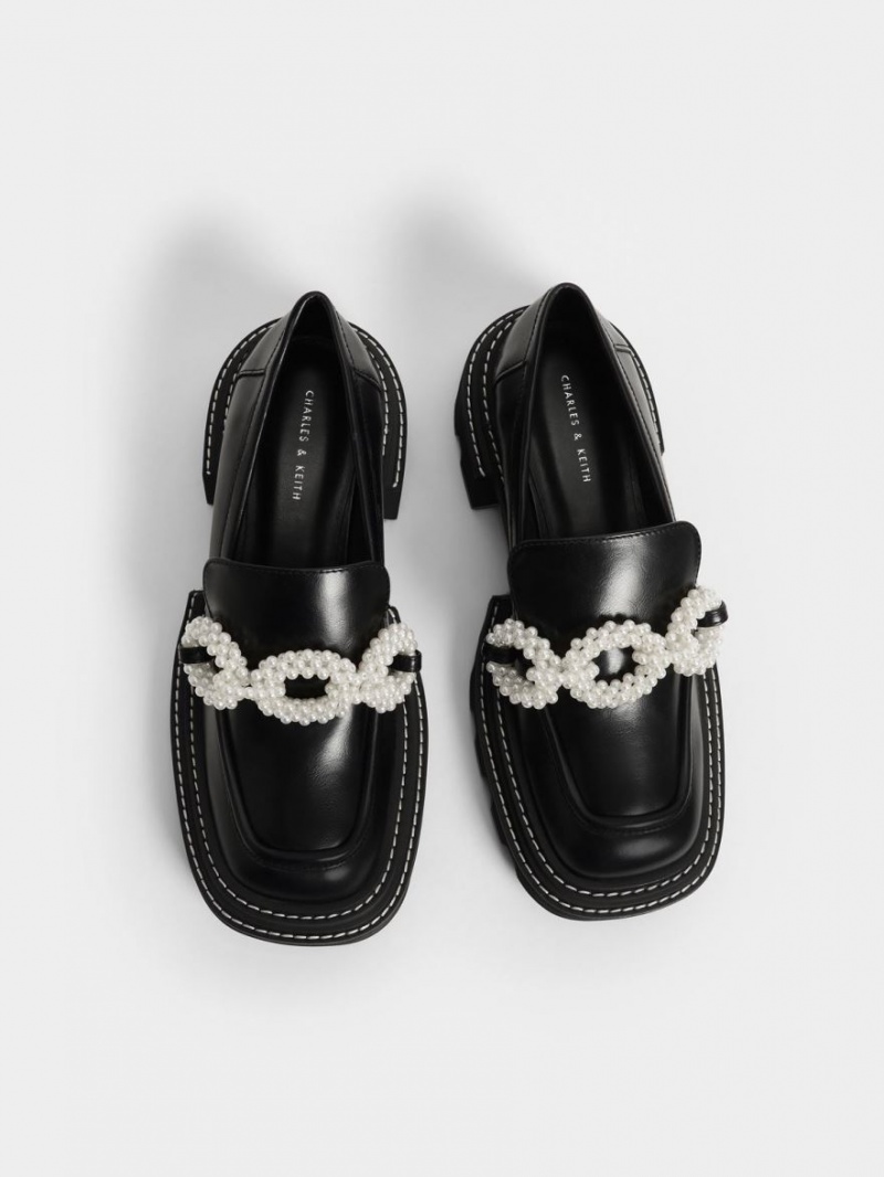 Charles And Keith Perline Beaded Platform Loafers Black | PHILIPPINES R543