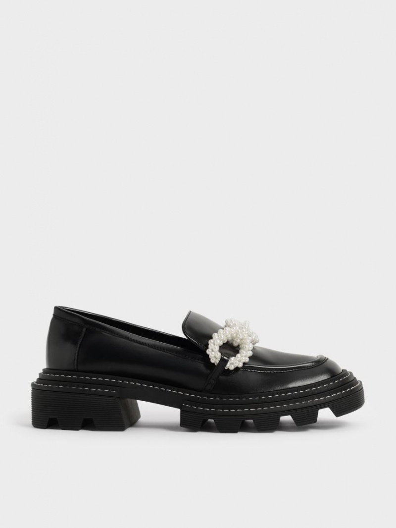 Charles And Keith Perline Beaded Platform Loafers Black | PHILIPPINES R543