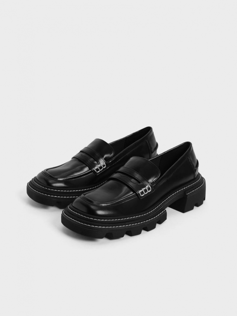 Charles And Keith Perline Chunky Penny Loafers Black | PHILIPPINES S487