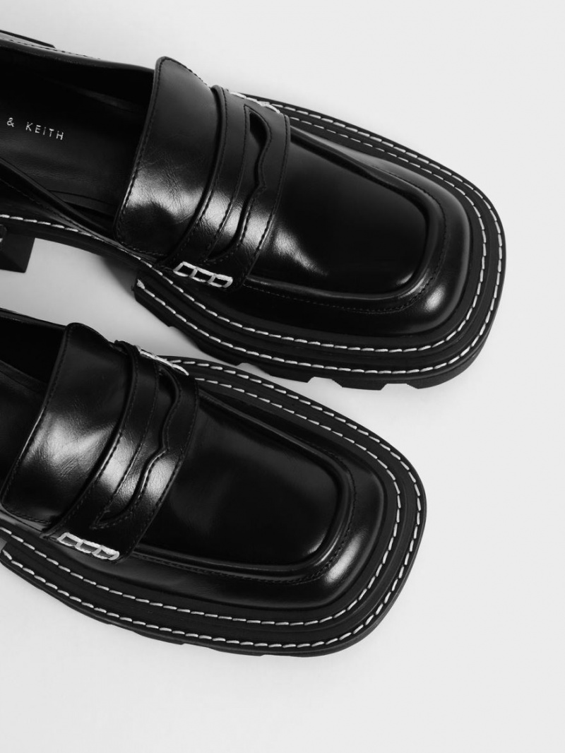 Charles And Keith Perline Chunky Penny Loafers Black | PHILIPPINES S487