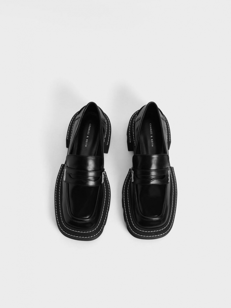 Charles And Keith Perline Chunky Penny Loafers Black | PHILIPPINES S487