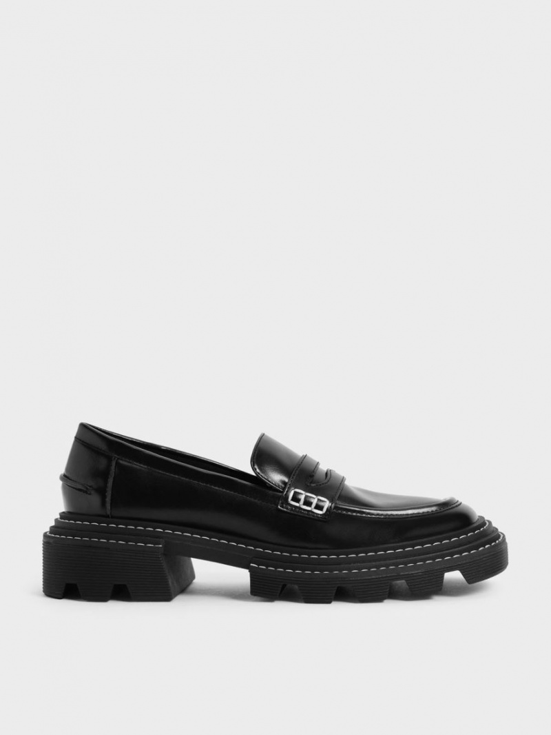 Charles And Keith Perline Chunky Penny Loafers Black | PHILIPPINES S487