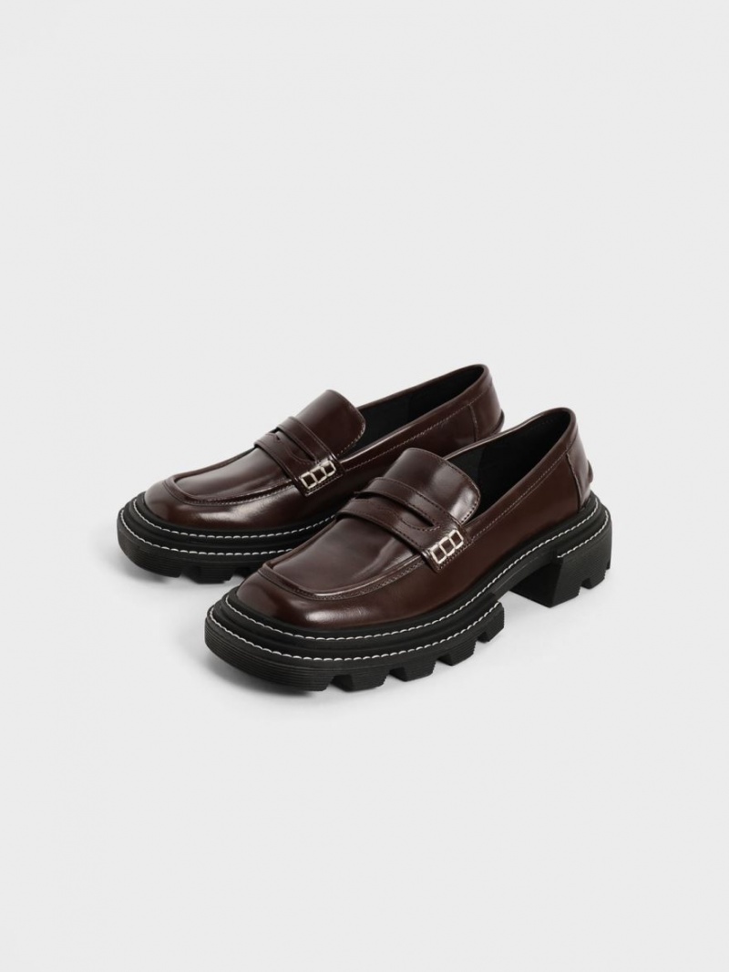 Charles And Keith Perline Chunky Penny Loafers Dark Brown | PHILIPPINES I623