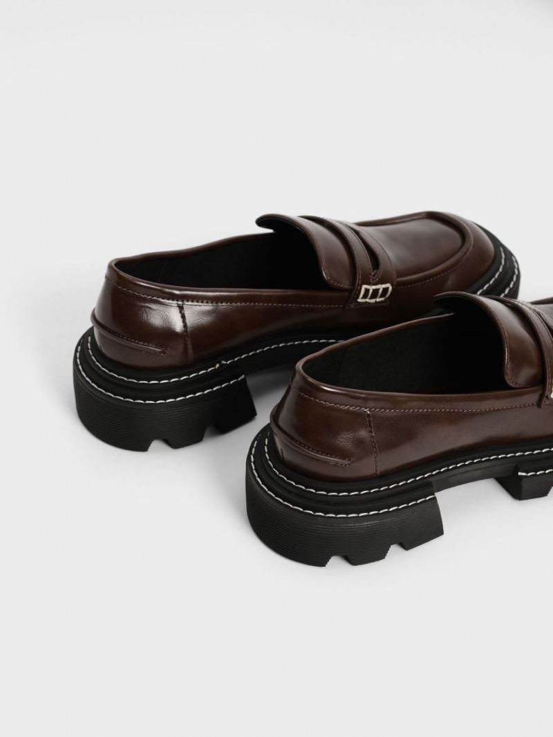 Charles And Keith Perline Chunky Penny Loafers Dark Brown | PHILIPPINES I623