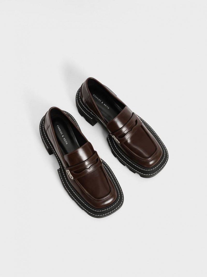 Charles And Keith Perline Chunky Penny Loafers Dark Brown | PHILIPPINES I623