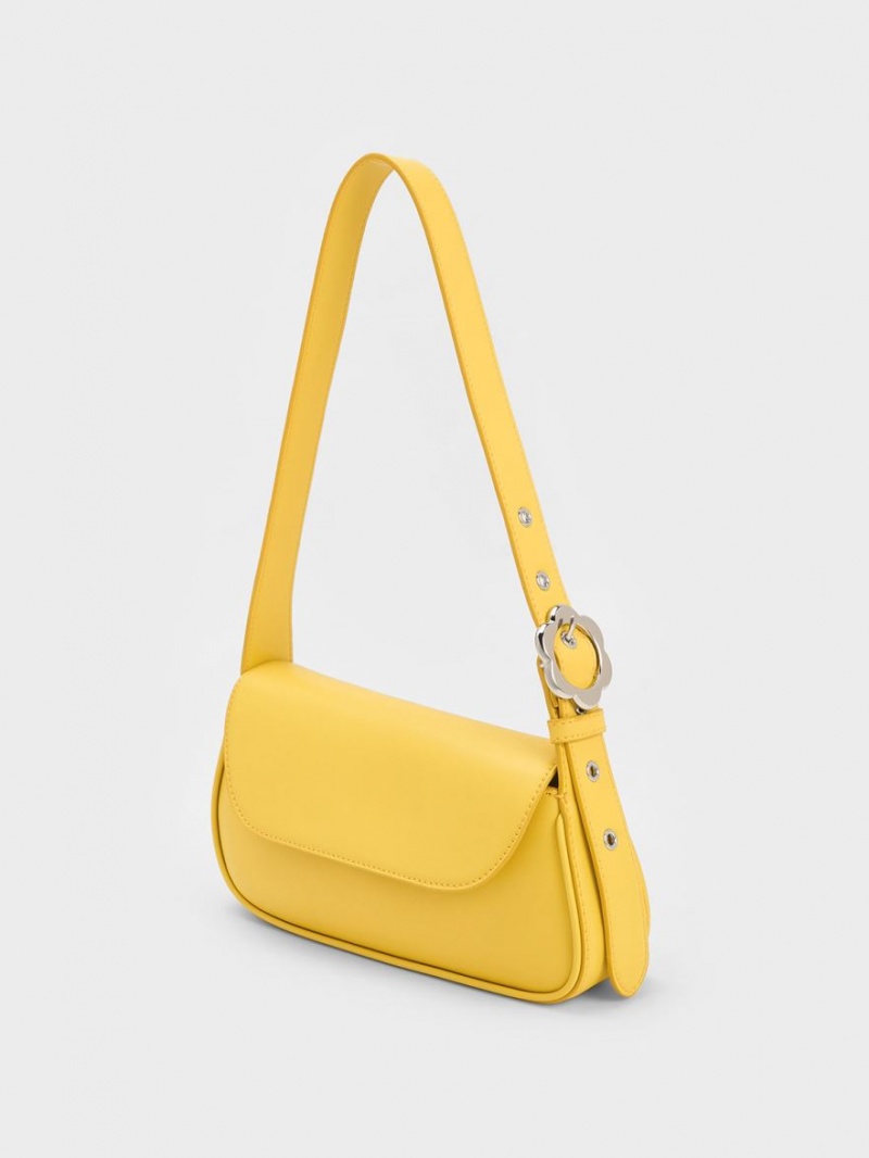 Charles And Keith Petra Asymmetrical Front Flap Tote Bags Yellow | PHILIPPINES R748