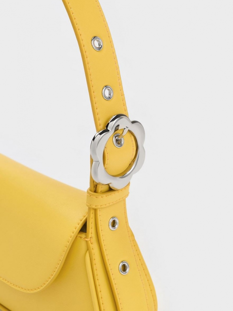 Charles And Keith Petra Asymmetrical Front Flap Tote Bags Yellow | PHILIPPINES R748