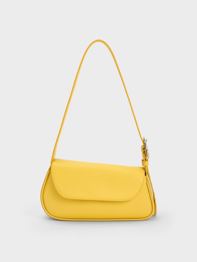 Charles And Keith Petra Asymmetrical Front Flap Tote Bags Yellow | PHILIPPINES R748