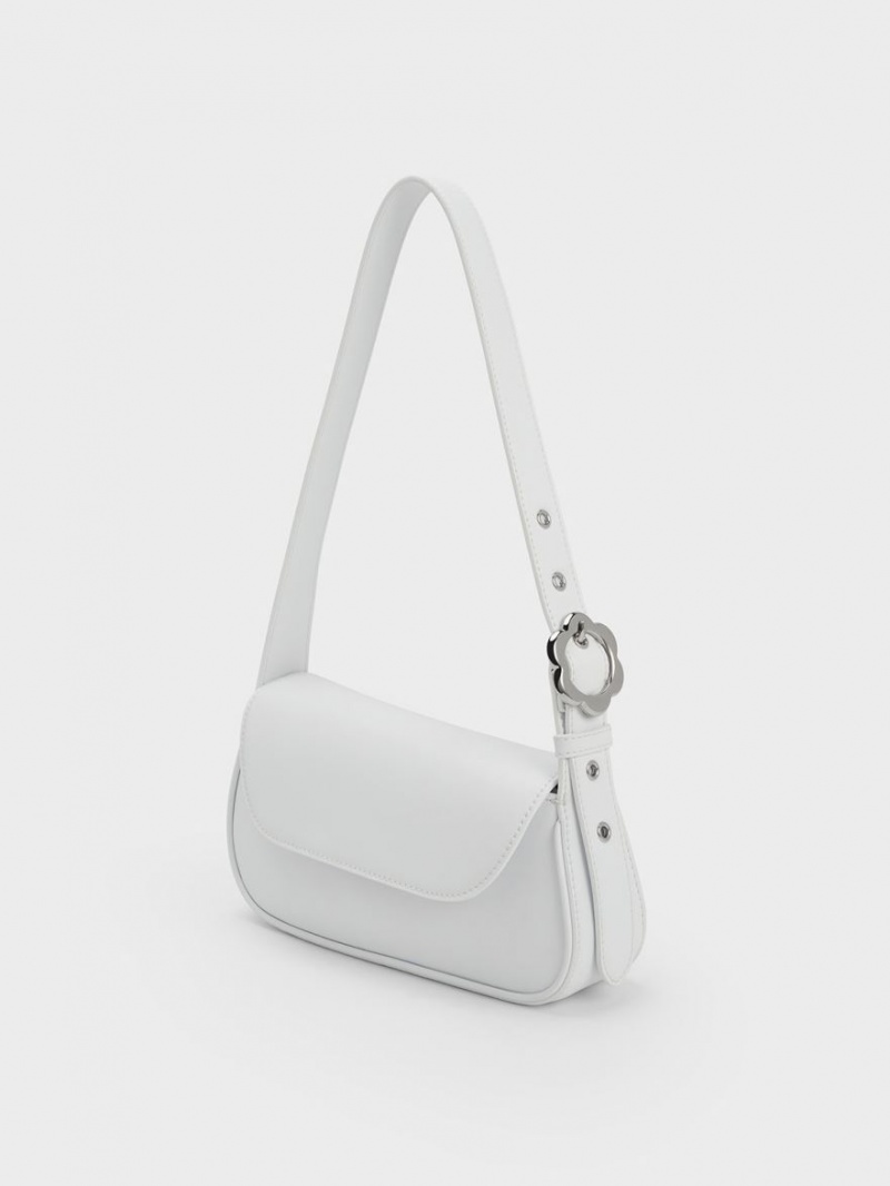 Charles And Keith Petra Asymmetrical Front Flap Tote Bags White | PHILIPPINES K790