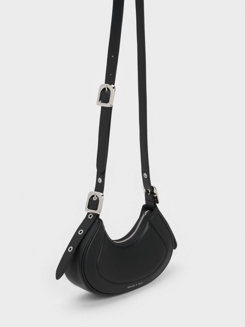 Charles And Keith Petra Curved Shoulder Bags Black | PHILIPPINES I709