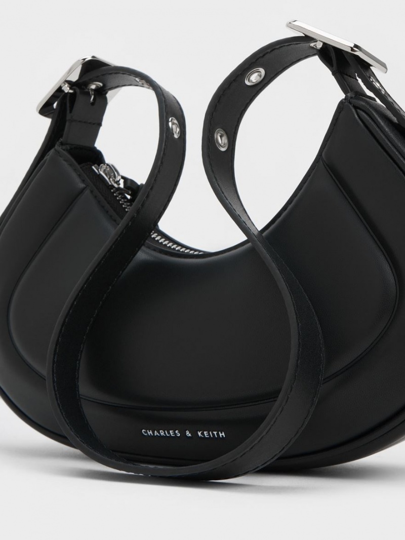 Charles And Keith Petra Curved Shoulder Bags Black | PHILIPPINES I709