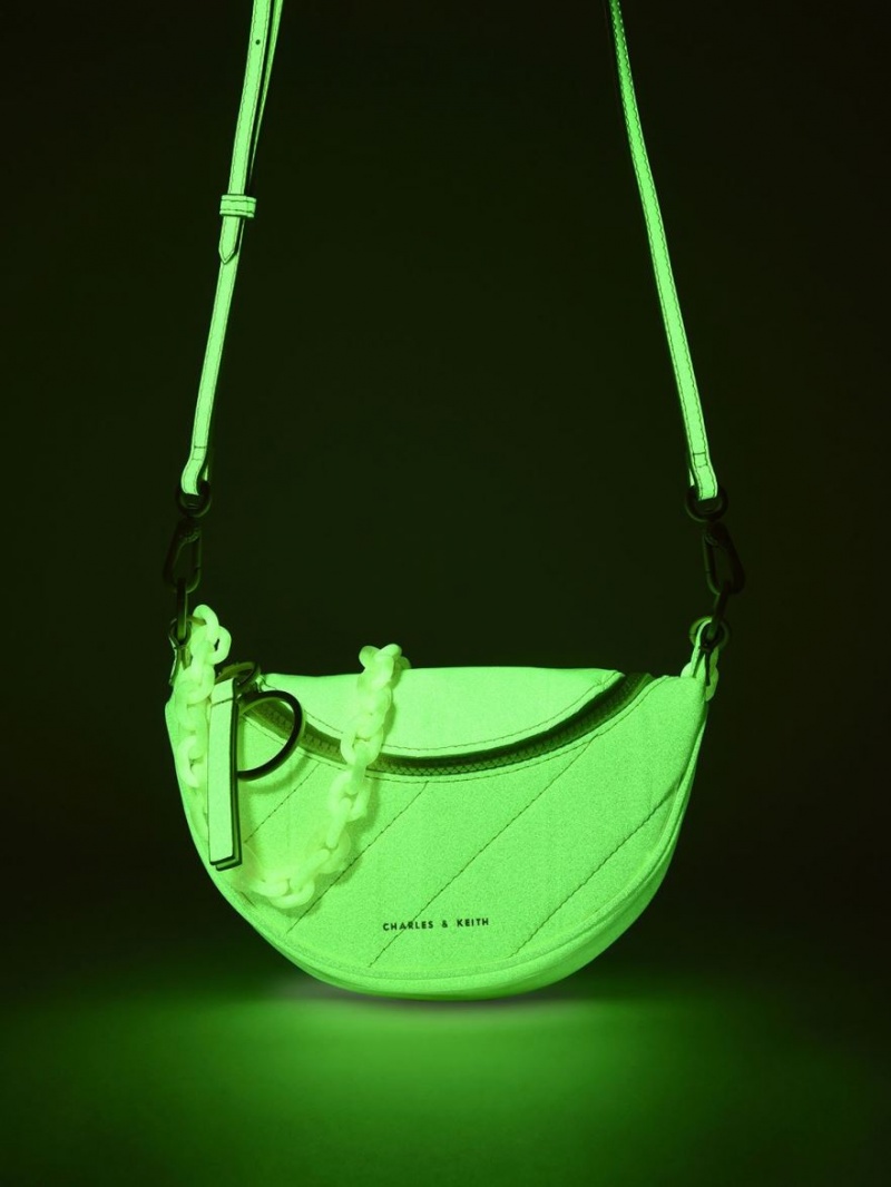 Charles And Keith Philomena Glow-In-The-Dark Saddle Bags Yellow | PHILIPPINES W147