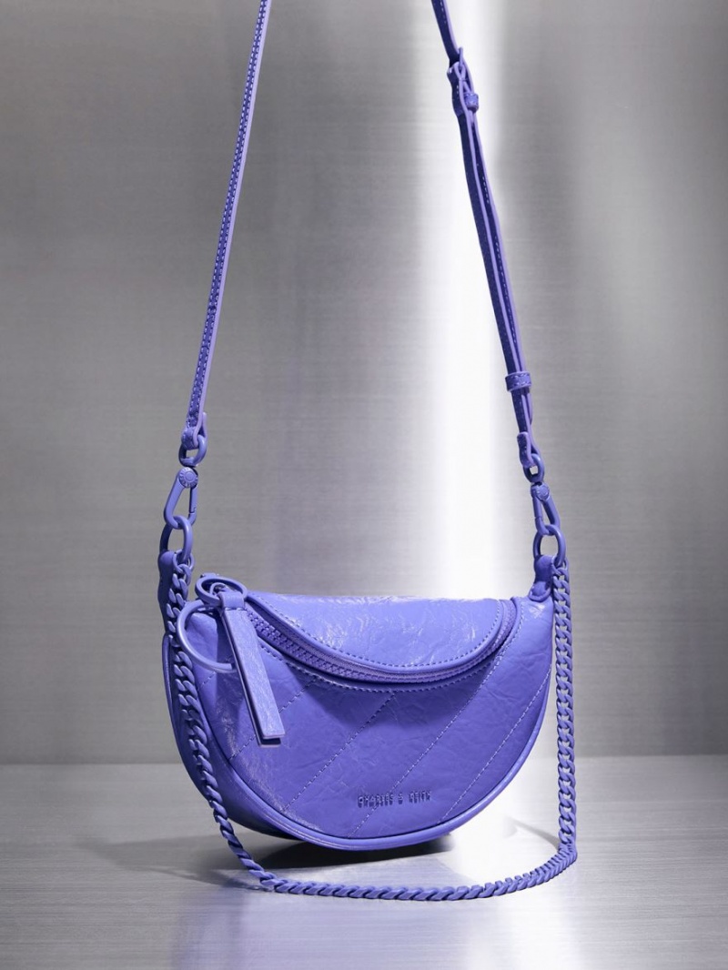 Charles And Keith Philomena Half-Moon Crossbody Bags Purple | PHILIPPINES C150