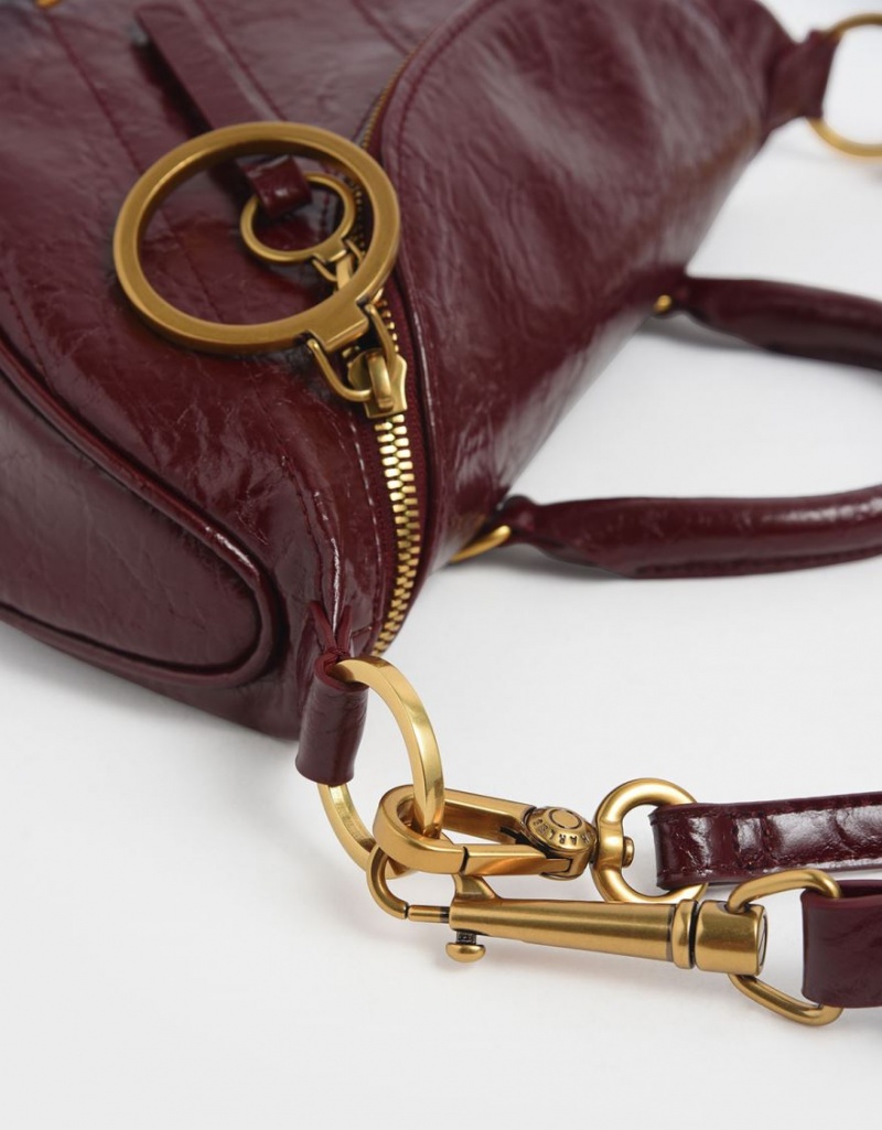 Charles And Keith Philomena Wrinkled Effect Semi-Circle Crossbody Bags Burgundy | PHILIPPINES Q827