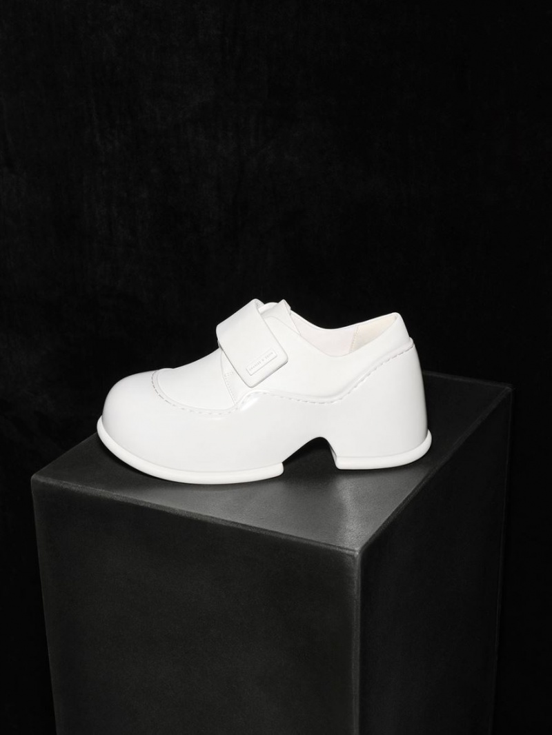 Charles And Keith Pixie Patent Platform Loafers White | PHILIPPINES Z243