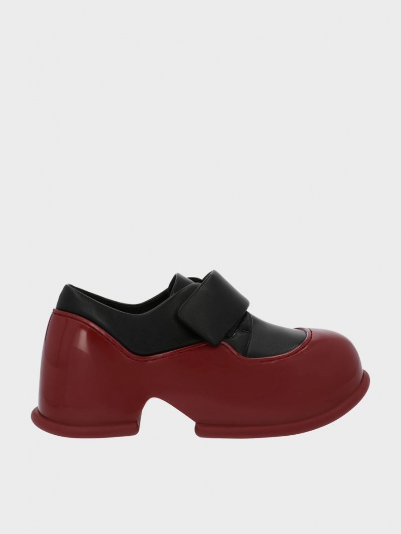 Charles And Keith Pixie Patent Two-Tone Platform Loafers Red | PHILIPPINES T752