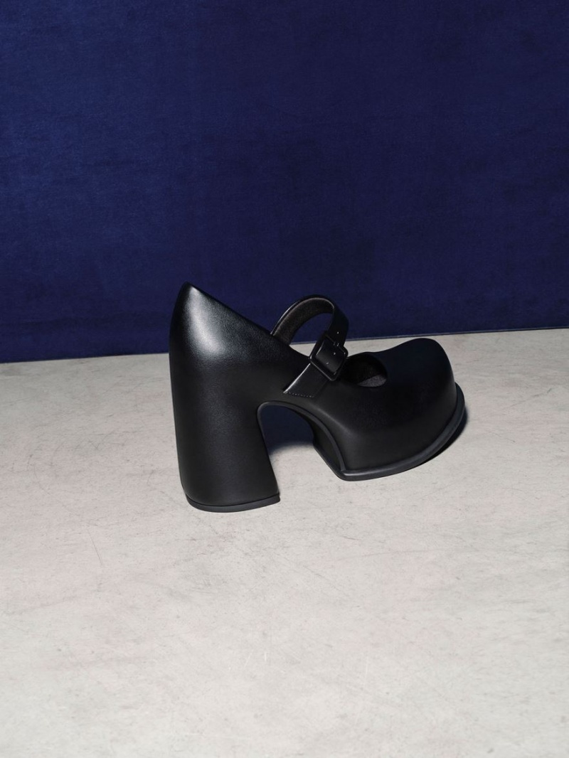 Charles And Keith Pixie Platform Mary Jane Shoes Black | PHILIPPINES A621