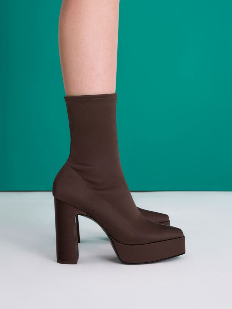 Charles And Keith Platform Block Heel Ankle Boots Dark Brown | PHILIPPINES J912