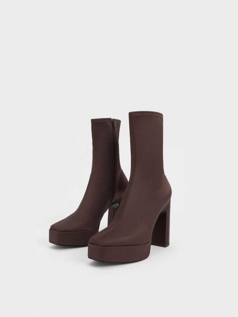 Charles And Keith Platform Block Heel Ankle Boots Dark Brown | PHILIPPINES J912