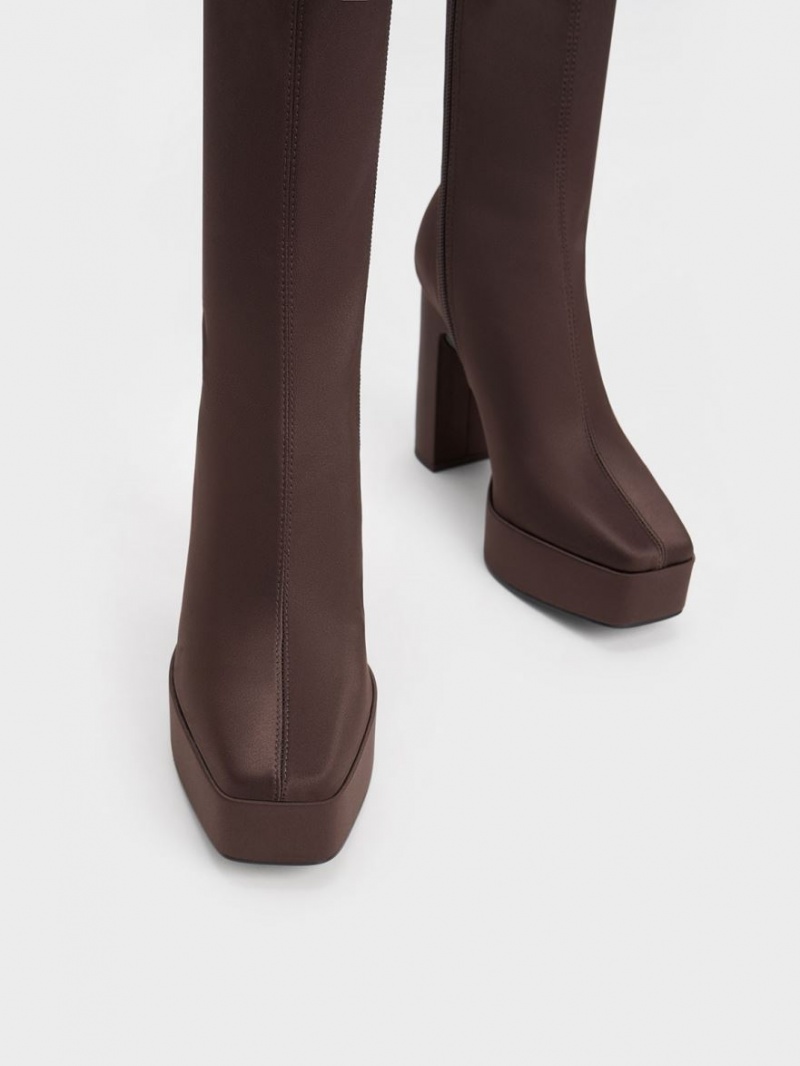 Charles And Keith Platform Block Heel Ankle Boots Dark Brown | PHILIPPINES J912