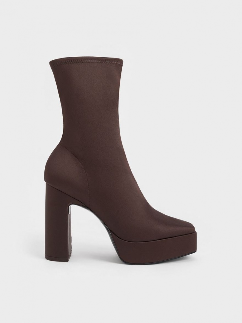 Charles And Keith Platform Block Heel Ankle Boots Dark Brown | PHILIPPINES J912