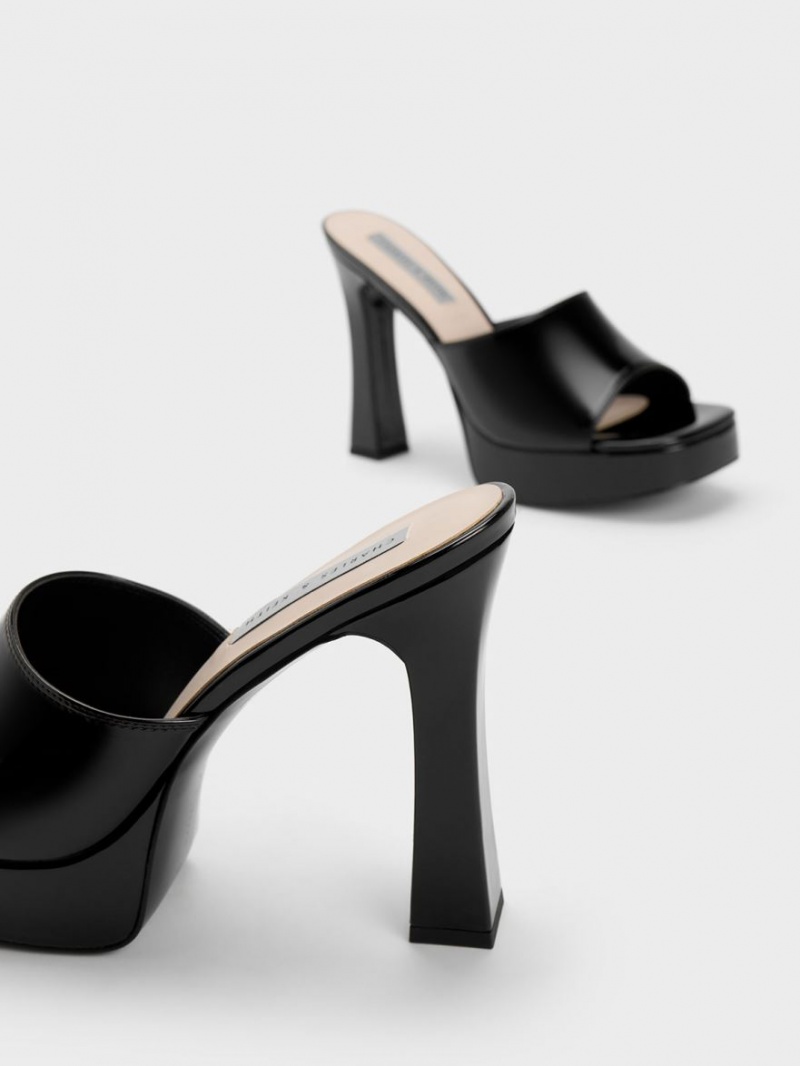 Charles And Keith Platform Block Heel Mules Black | PHILIPPINES H167