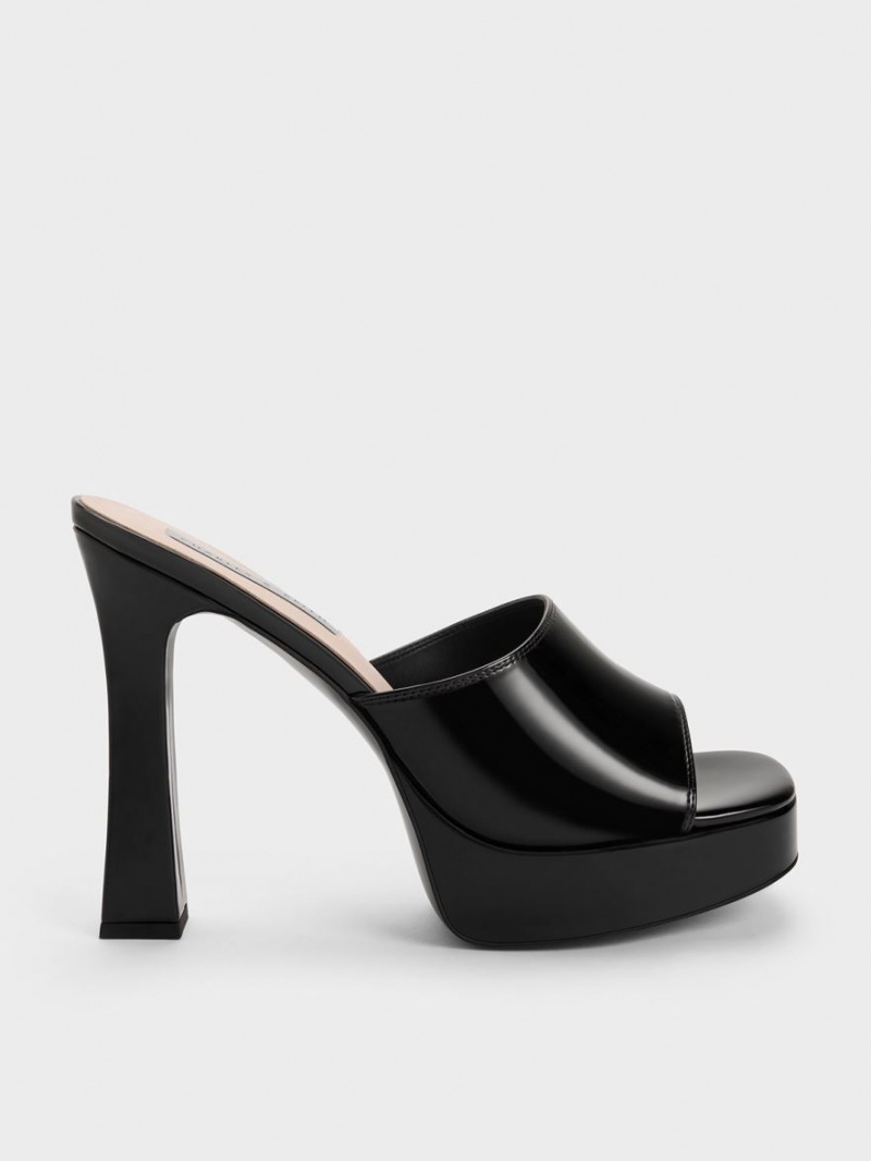 Charles And Keith Platform Block Heel Mules Black | PHILIPPINES H167