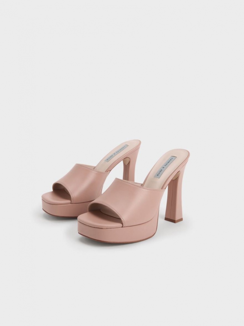 Charles And Keith Platform Block Heel Mules Beige | PHILIPPINES Y521