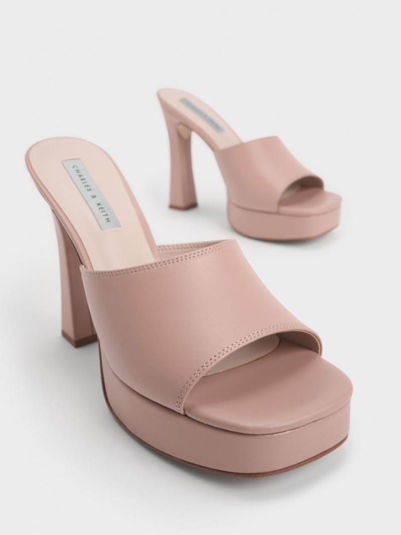 Charles And Keith Platform Block Heel Mules Beige | PHILIPPINES Y521