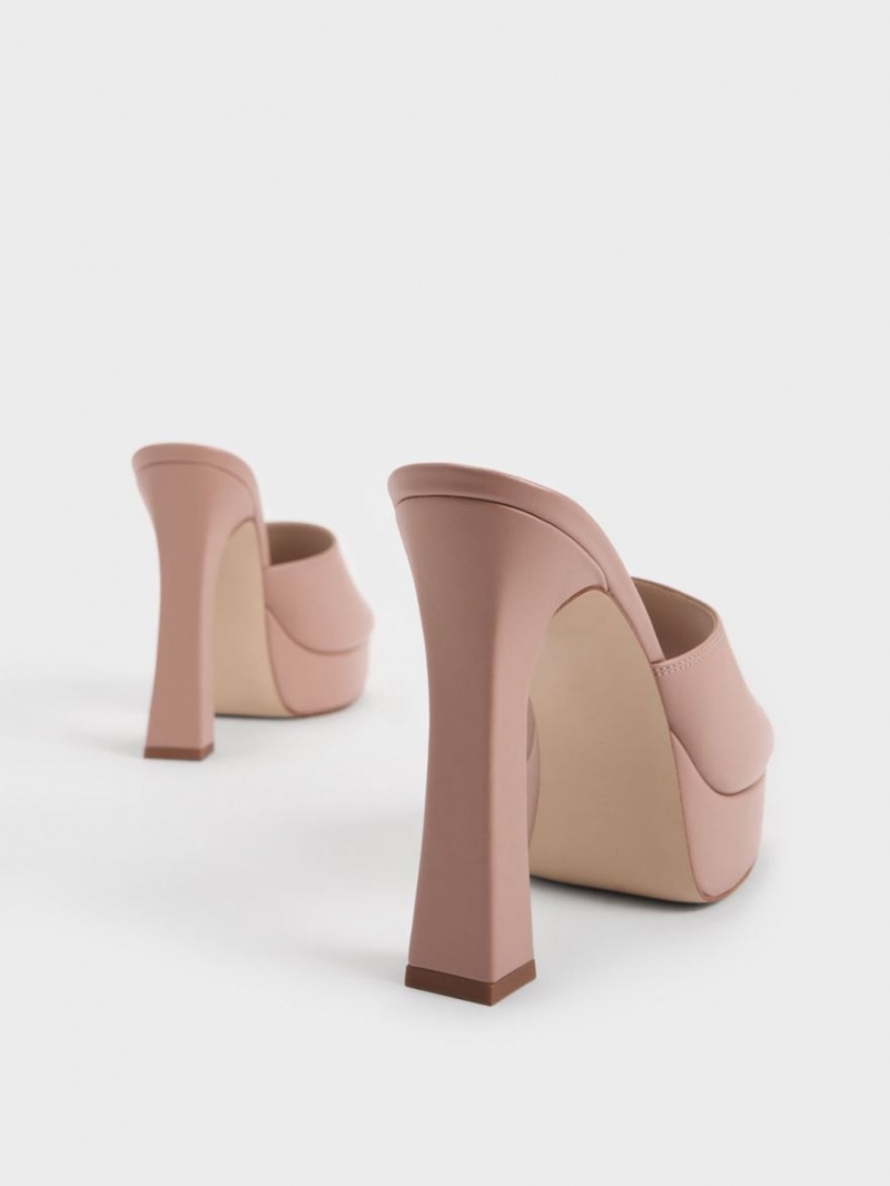 Charles And Keith Platform Block Heel Mules Beige | PHILIPPINES Y521