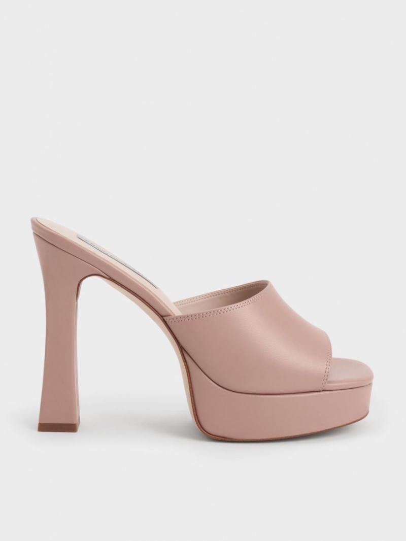 Charles And Keith Platform Block Heel Mules Beige | PHILIPPINES Y521