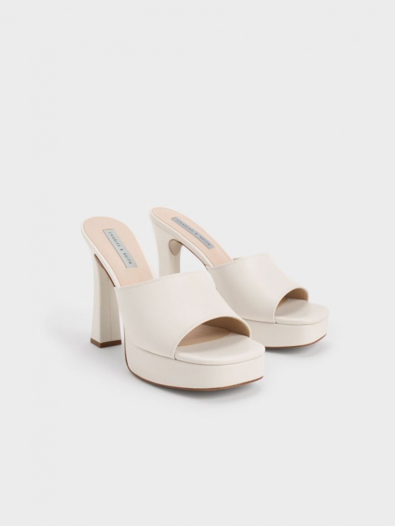 Charles And Keith Platform Block Heel Mules Cream | PHILIPPINES I625