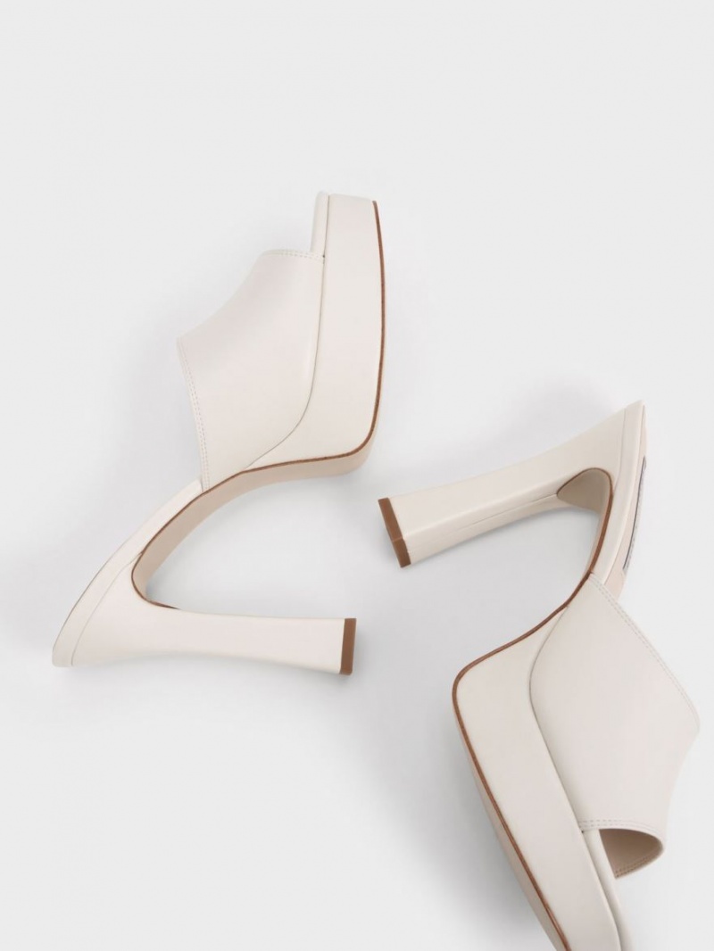 Charles And Keith Platform Block Heel Mules Cream | PHILIPPINES I625