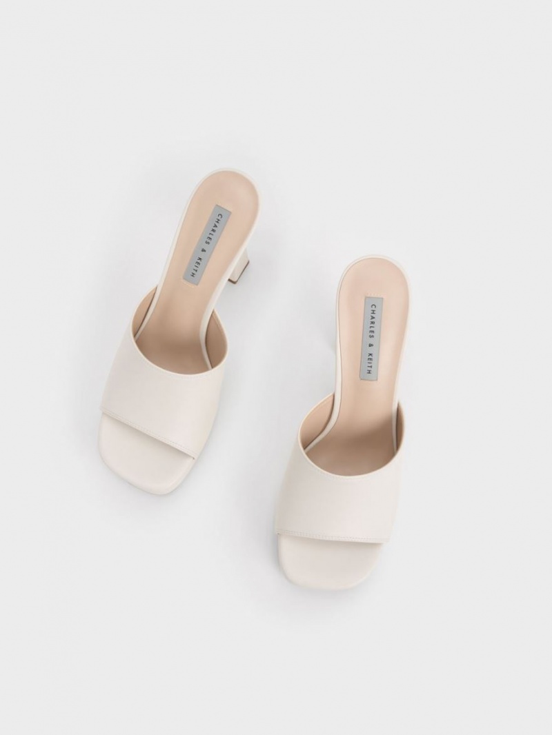 Charles And Keith Platform Block Heel Mules Cream | PHILIPPINES I625