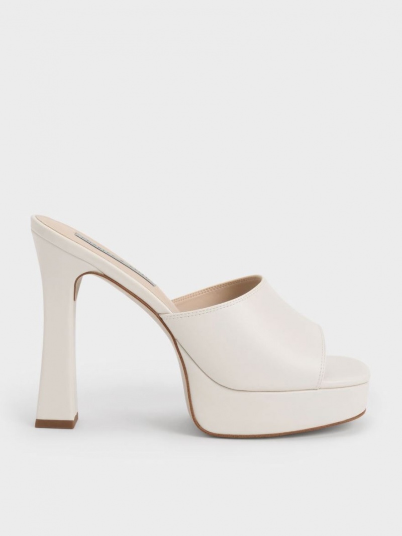 Charles And Keith Platform Block Heel Mules Cream | PHILIPPINES I625