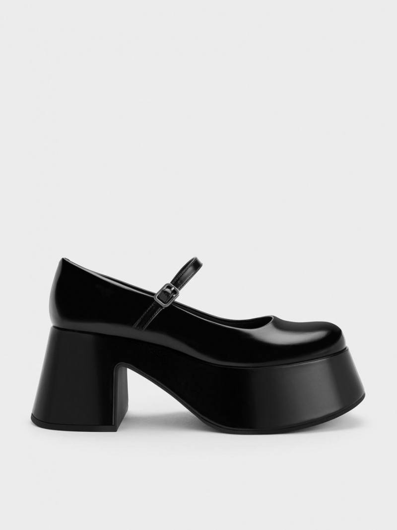 Charles And Keith Platform Mary Jane Shoes Black | PHILIPPINES P826