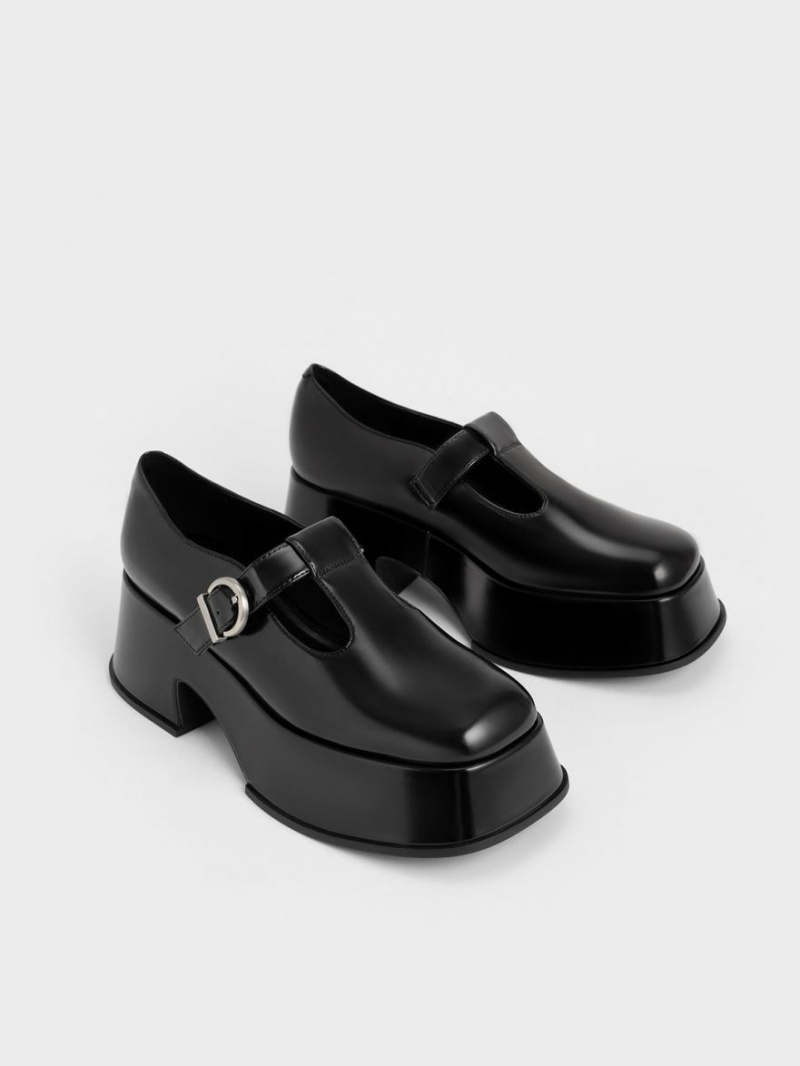 Charles And Keith Platform T-Bar Mary Jane Shoes Black | PHILIPPINES V846