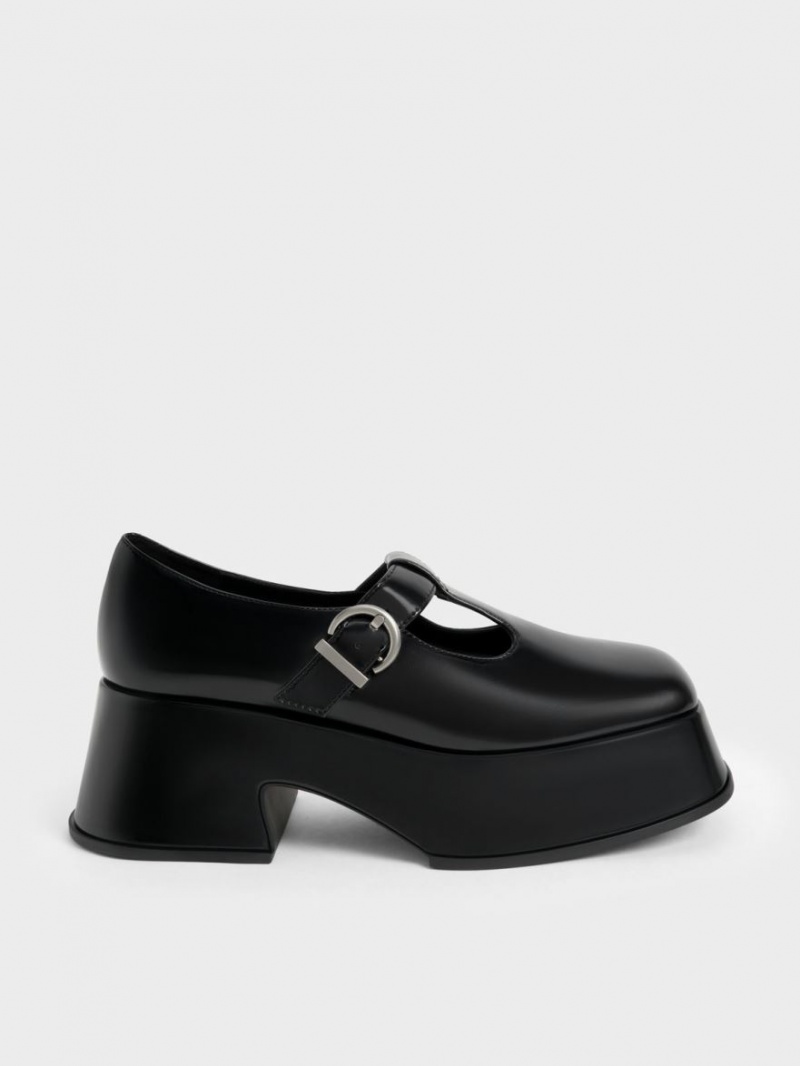 Charles And Keith Platform T-Bar Mary Jane Shoes Black | PHILIPPINES V846