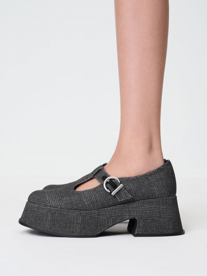 Charles And Keith Platform T-Bar Mary Jane Shoes Grey | PHILIPPINES M297