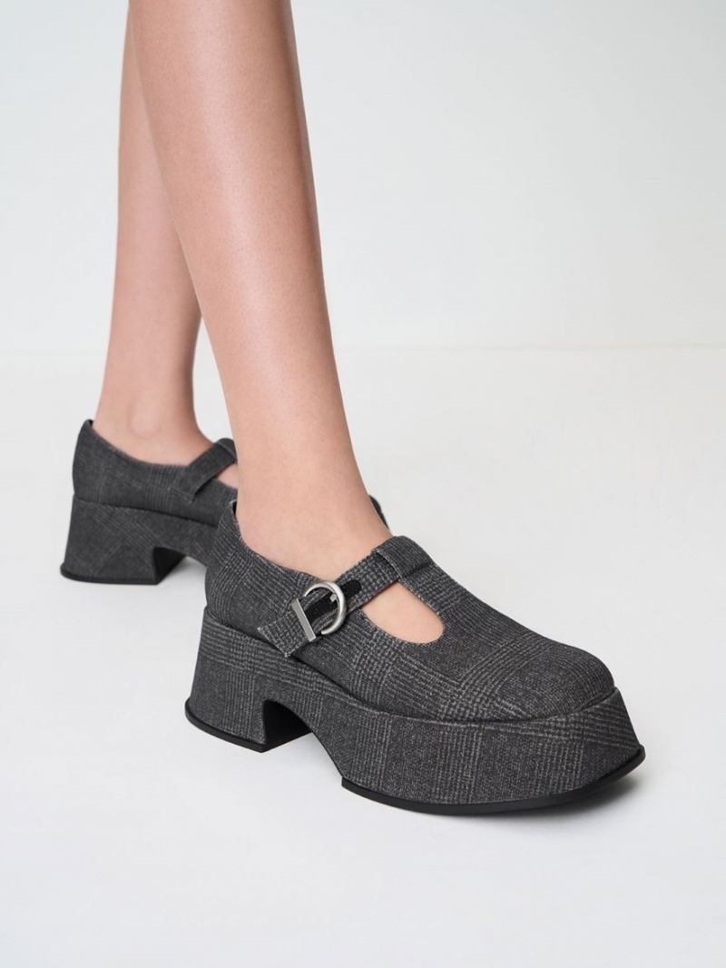 Charles And Keith Platform T-Bar Mary Jane Shoes Grey | PHILIPPINES M297