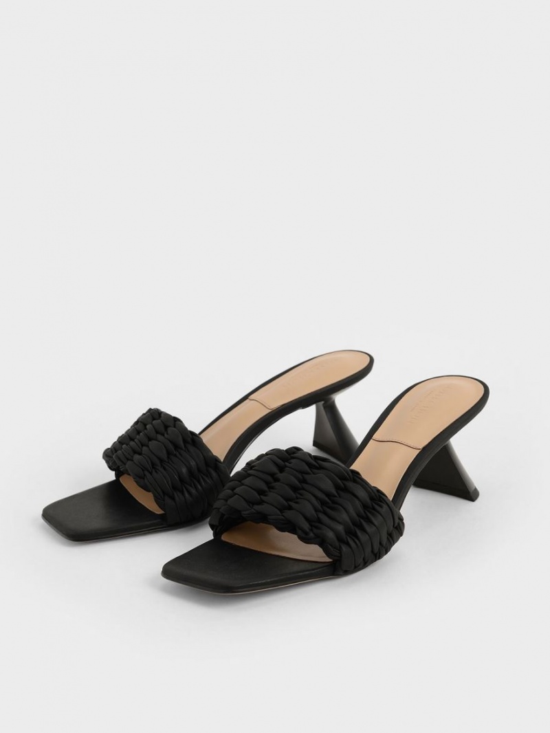 Charles And Keith Pleated Sculptural Heels Sandals Black | PHILIPPINES O296