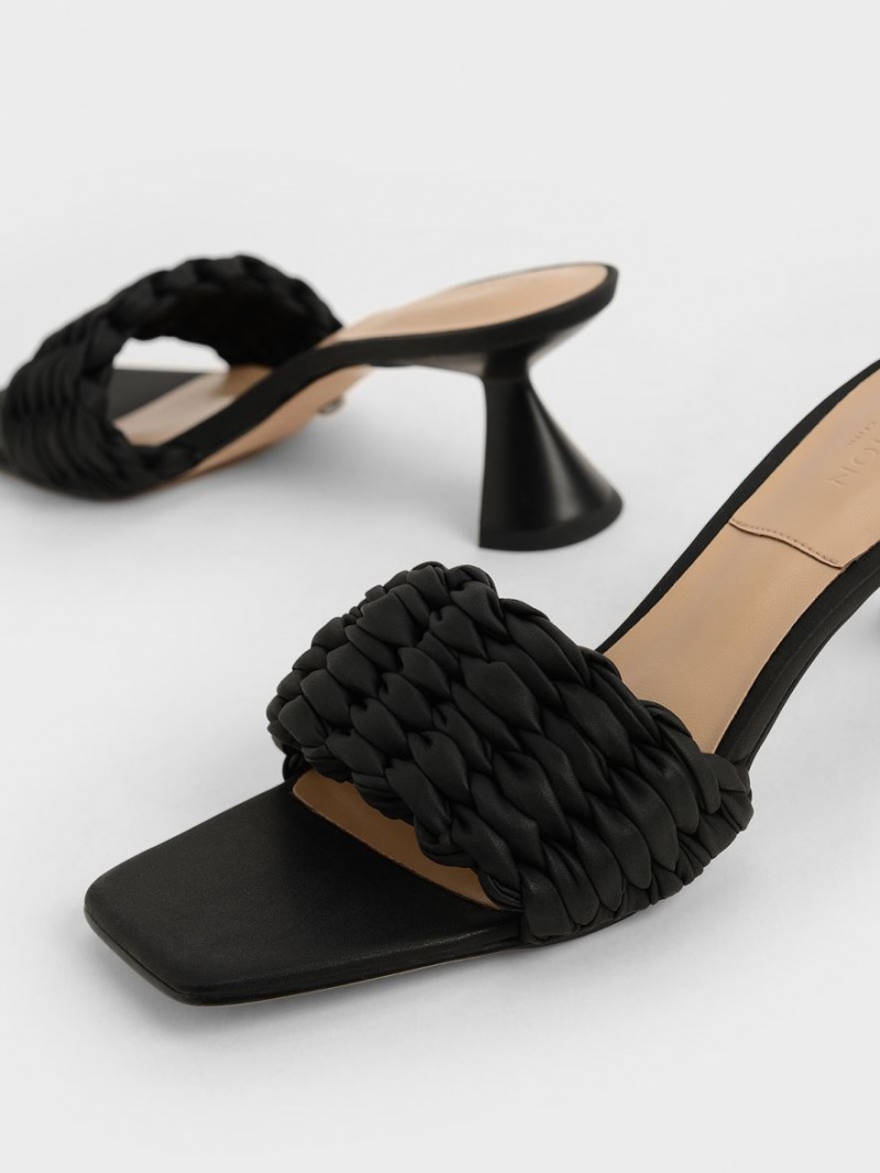 Charles And Keith Pleated Sculptural Heels Sandals Black | PHILIPPINES O296