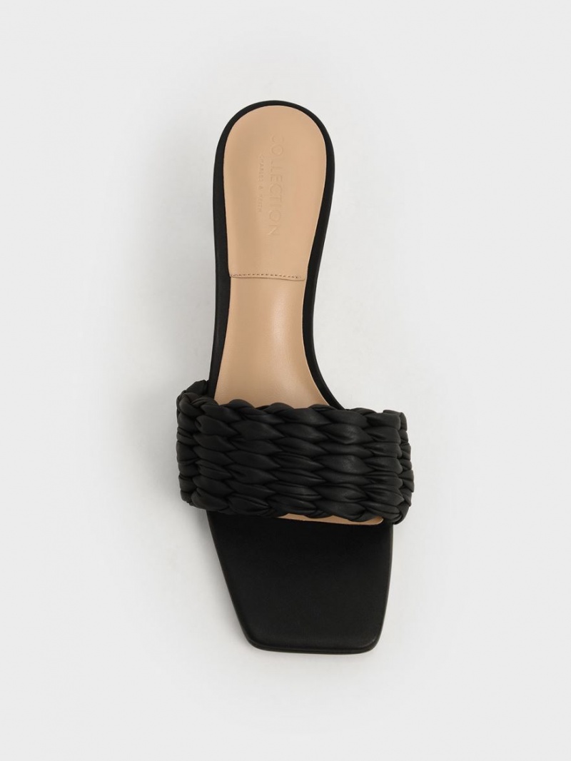 Charles And Keith Pleated Sculptural Heels Sandals Black | PHILIPPINES O296