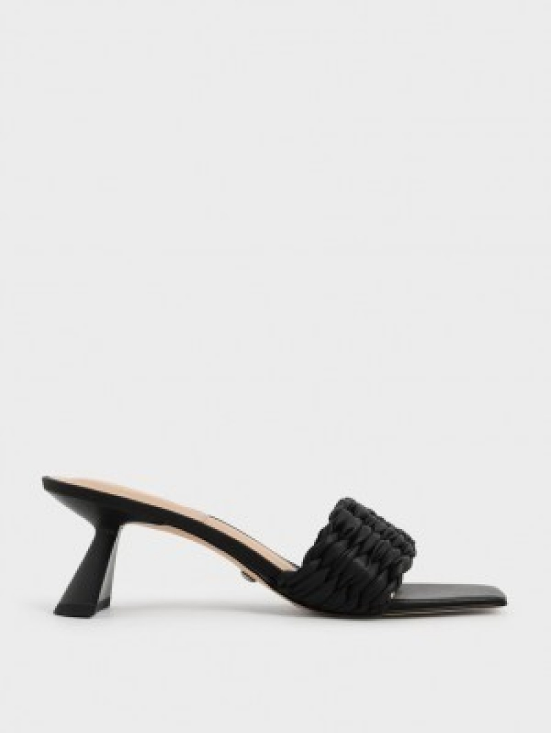 Charles And Keith Pleated Sculptural Heels Sandals Black | PHILIPPINES O296