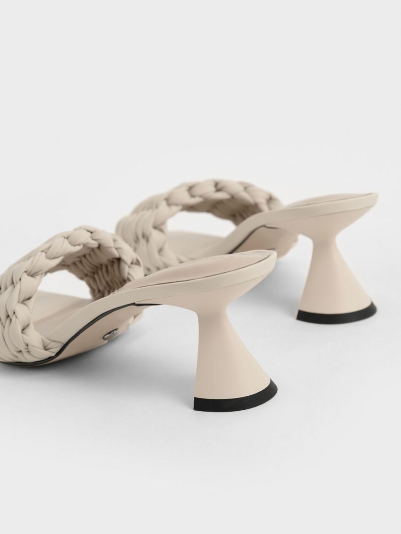 Charles And Keith Pleated Sculptural Heels Sandals Cream | PHILIPPINES I524