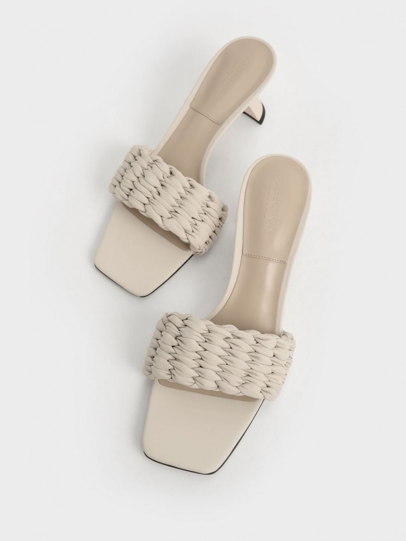 Charles And Keith Pleated Sculptural Heels Sandals Cream | PHILIPPINES I524