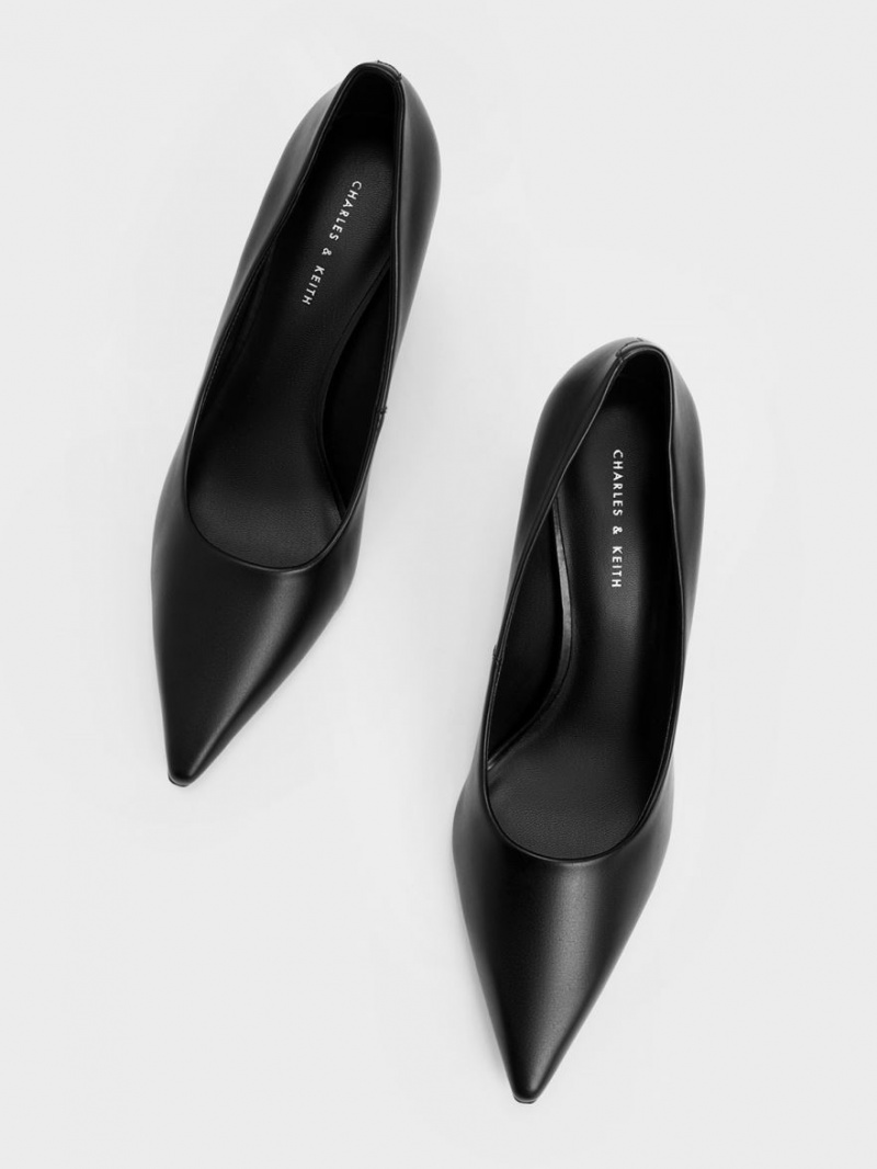 Charles And Keith Pointed-Toe Cylindrical Heel Pumps Black | PHILIPPINES K621